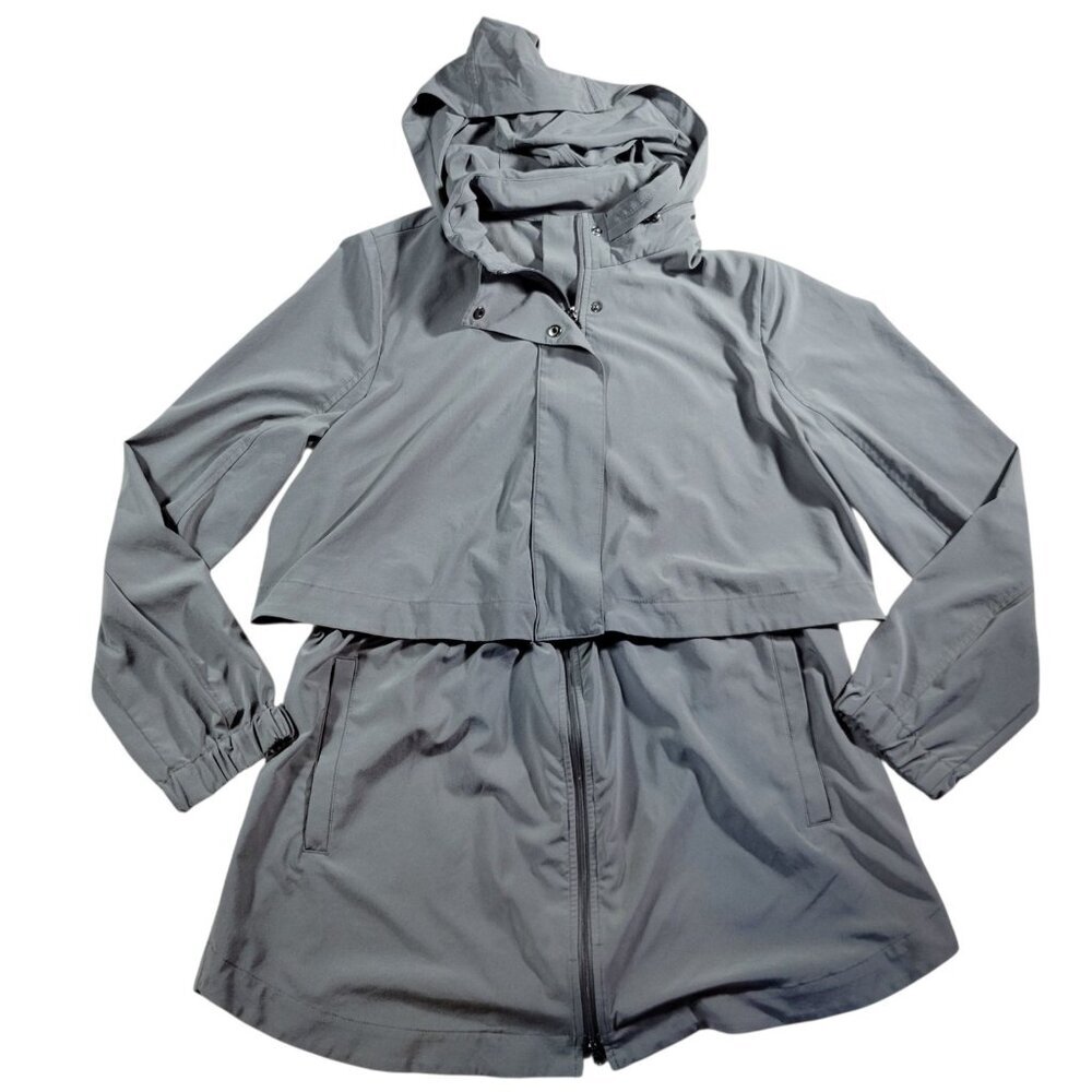 J Jill Fit  Windbreaker Womens Medium GrayHooded Zip Front Jacket Hooded